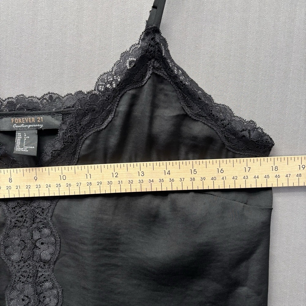 Forever 21 Black Lace Trim Y2K Satin Cami Top Whimsigoth Fairy Grunge - Picture 5 of 9
